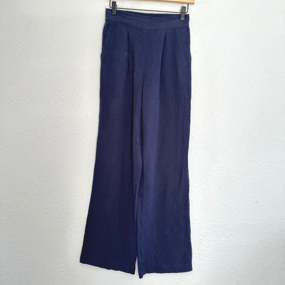 Magaschoni Wide Leg Organic Cotton Gauze Pants Women XS Navy Coastal Beachy